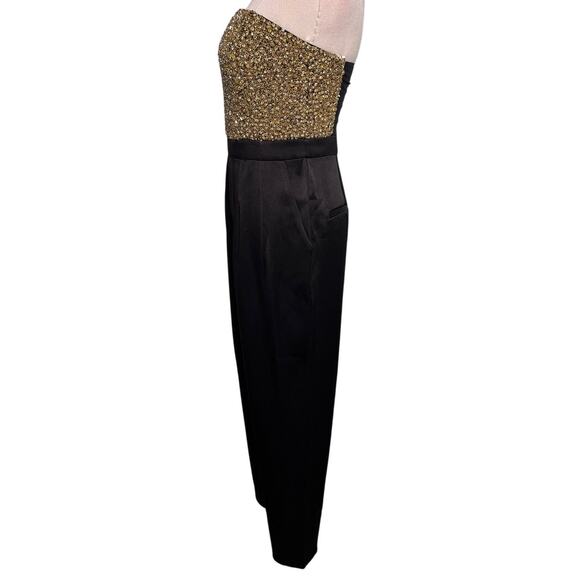 Alice + Olivia Jeri Rhinestone Embellished Strapless Jumpsuit black gold size 2 - Picture 9 of 15